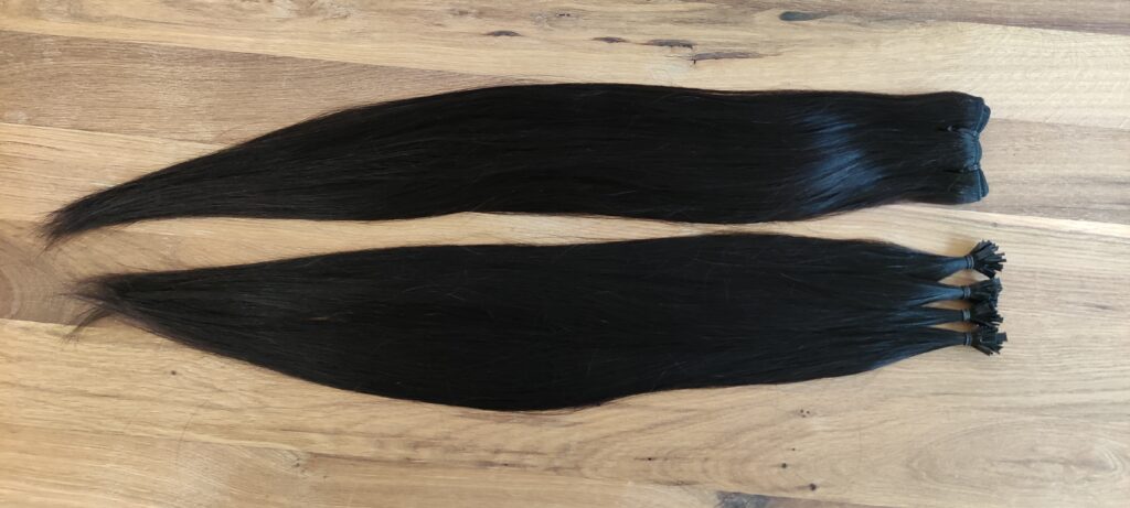 black hair bonded to Bondings Extensions